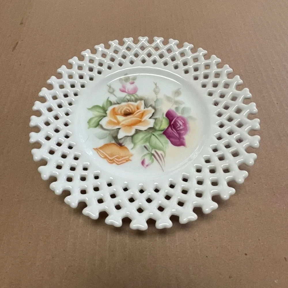 Vintage Lefton Reticulated China Hand-Painted Porcelain Plate (Pattern NE6350)